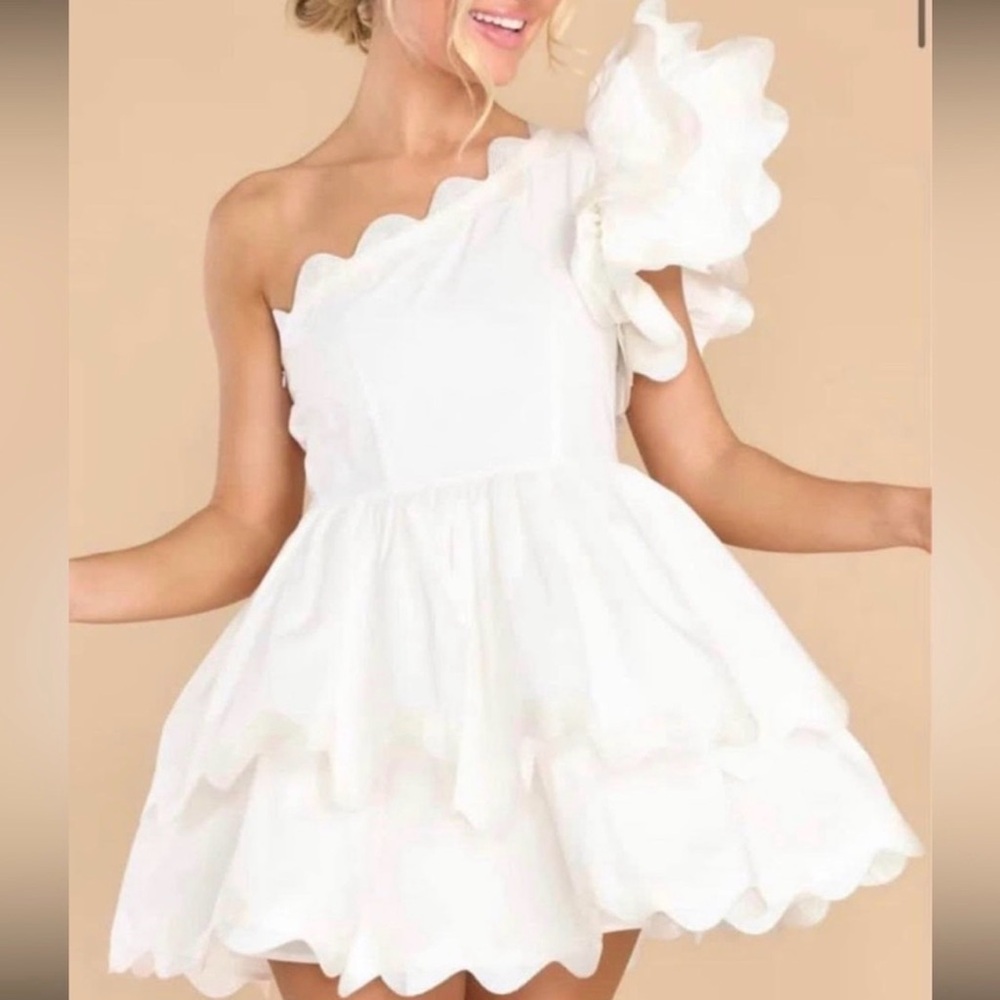 CeliaB White One-Shoulder Ruffle Mini Dress